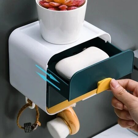 Wall Mounted Dish Soap Double Drawer Drain Sponge Holder Storage Shelf For Kitchen Bathroom Accessories Toiletries Organizer Set