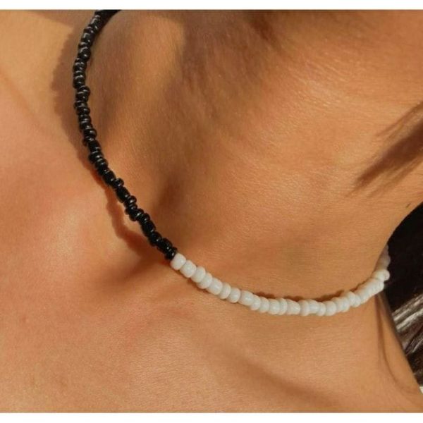 White And Black Beads – Ladies Necklace For Women – Simple Choker