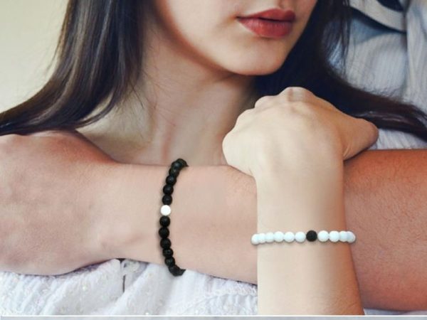 2 Pcs/set Fashion Plastic Stone Couple Bracelet For Lovers Distance Couple Bracelets Friendship Jewelry Hot Sale Fashion Jewelry Gift