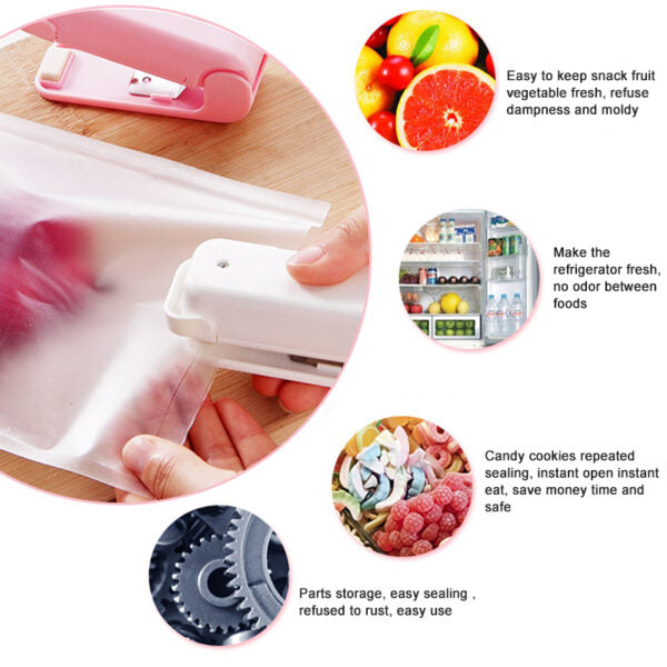 Portable Mini Sealer Home Heat Bag Plastic Food Snacks Bag Sealing Machine Food Packaging Kitchen Storage Bag Clips