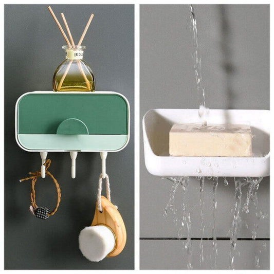 Wall Mounted Dish Soap Double Drawer Drain Sponge Holder Storage Shelf For Kitchen Bathroom Accessories Toiletries Organizer Set